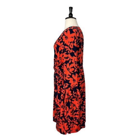 London Times Dress Faux Wrap V-neck Flare Sleeve Orange Blue Women’s Size 16W - Picture 5 of 13